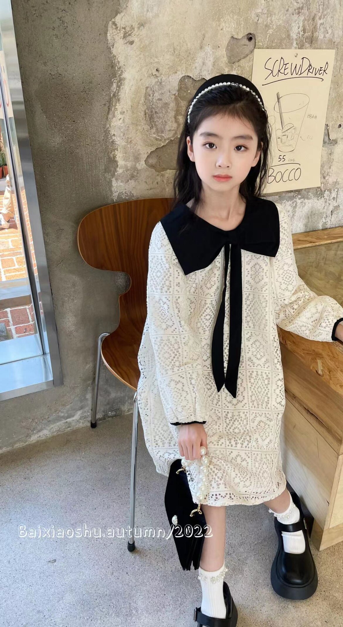 白小树童装2022新款韩版儿童中大童女童蕾丝连衣裙公主裙子