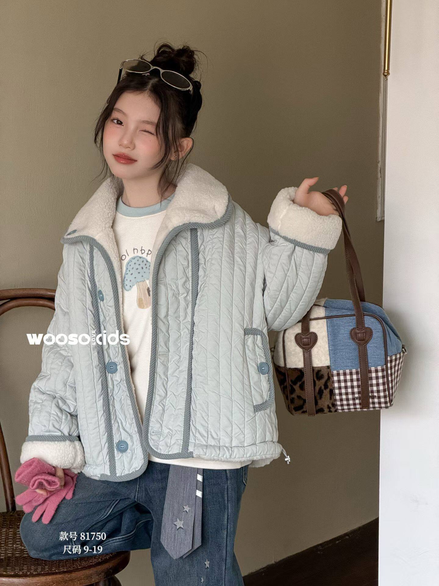 吾束品牌26冬新款儿童女童中大童新款连帽双面棉服外套棉衣81750