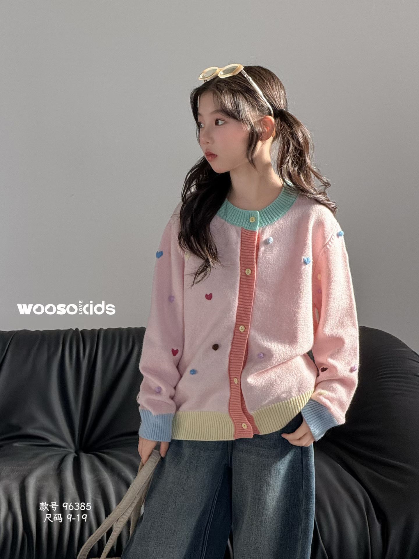 WOOSO吾束童装2026冬款女童多巴胺手工钩花针织衫毛衣开衫96385