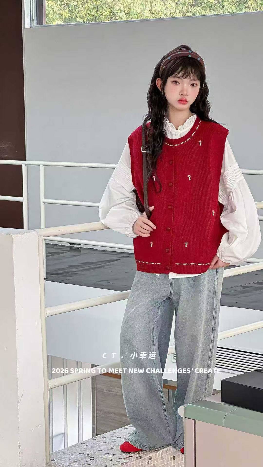 品牌童装26年款春季新款女童儿童马甲衬衣背心外套2件套青少年
