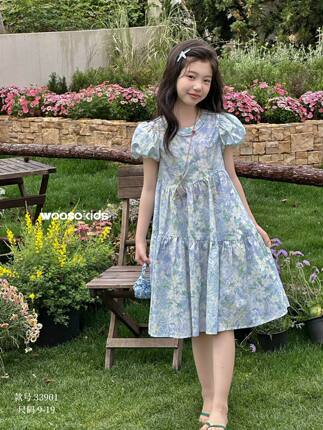 wooso吾束女童连衣裙2026夏季法式度假风儿童碎花裙女孩长裙子