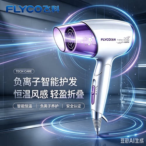 飞科6222电吹风机家用大功率护发负离子1600W折叠便携吹风筒