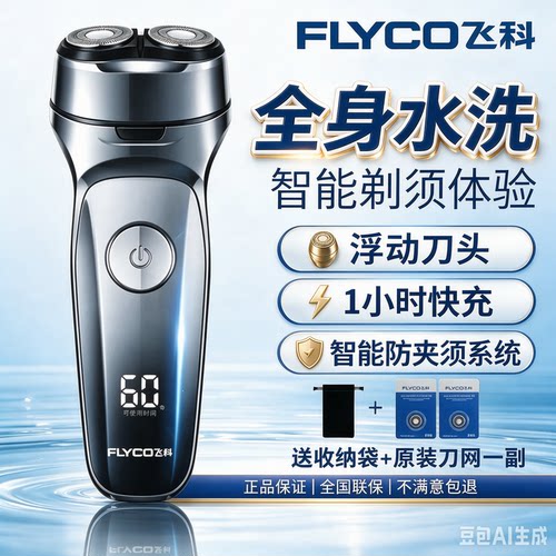 飞科剃须刀FS880/881电动刮胡刀全身水洗充电式三刀头男