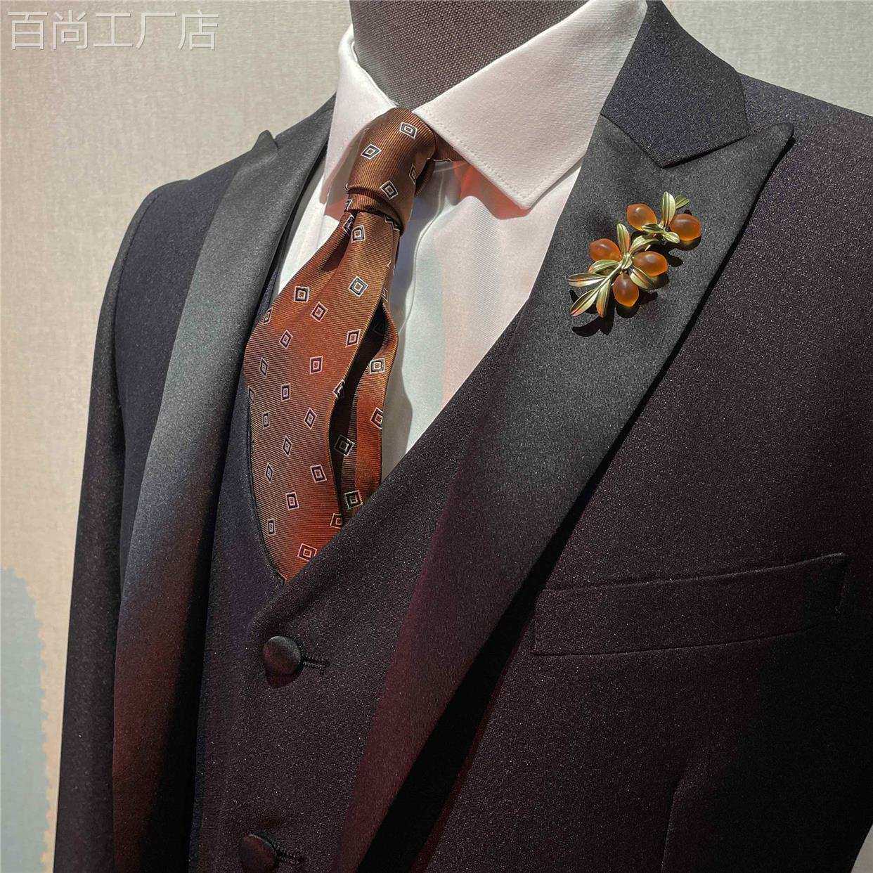 加州阳光橙色系绅士领带时尚轻奢质感休闲商务西装搭配活力意式