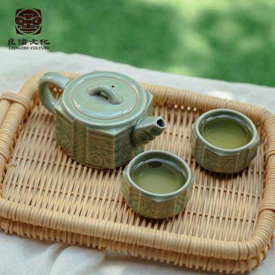 青瓷玉博物馆二壶家用客厅饰良渚一琮纹套装茶具茶杯古典杯创意i.