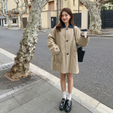 【】宽松格纹拼接翻领短款风衣外套MMJ8008-P155-K218现货，女装风衣，浙宝233
