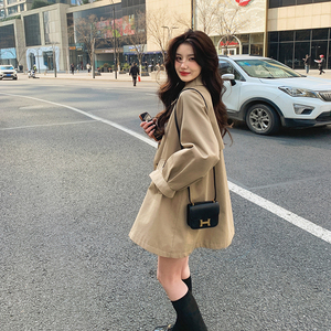 夏季女式韩式宽松风衣秋装收腰气质小个子纽扣宽松型春秋显瘦休闲图片