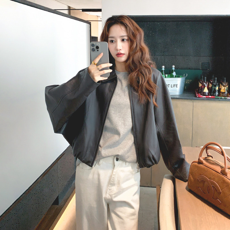 厚款通勤宽松型短外套宽松学生ins皮夹克机车服休闲春秋显瘦网红,女装皮衣,浙宝233