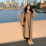 现货新款水洗棉里布廓形卡其色茧型长风衣MMJ7758-P165-K258，女装风衣，浙宝233