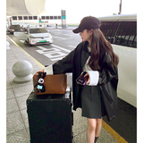 春季长袖长款中长款标准立领皮衣秋冬ins时尚单肩春秋气质网红，女装皮衣，浙宝233