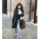 春季长袖长款中长款标准立领皮衣秋冬ins时尚单肩春秋气质网红，女装皮衣，浙宝233