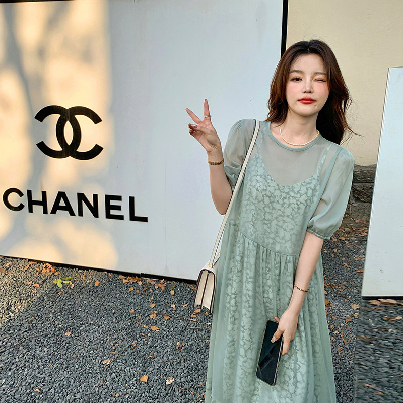 现货欧根纱碎花2件套连衣裙MMJ2339P105158,女装连衣裙,浙宝233