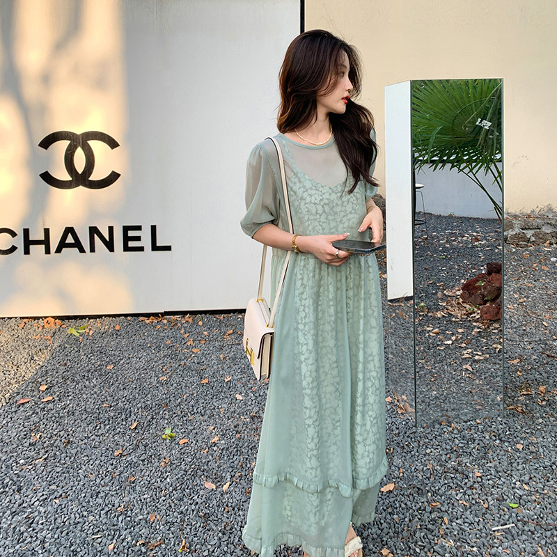 现货欧根纱碎花2件套连衣裙MMJ2339P105158,女装连衣裙,浙宝233