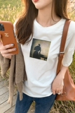 韩系白色纯棉印花短袖T恤女夏2025新款小众设计ins潮百搭显瘦上衣，女装T恤，浙宝233