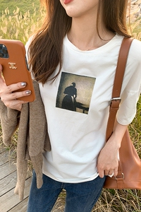 韩系白色纯棉印花短袖T恤女夏2025新款小众设计ins潮百搭显瘦上衣图片