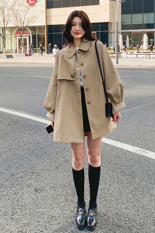卡其色英伦风衣外套女小个子2025早秋新款chic韩版学院风休闲大衣,女装风衣,浙宝233