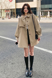 卡其色英伦风衣外套女小个子2025早秋新款chic韩版学院风休闲大衣图片