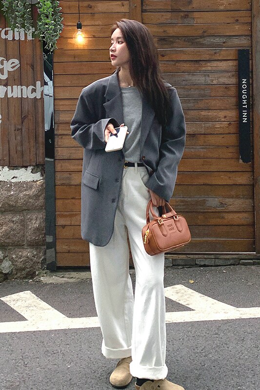 现货秋款韩剧女主古着棕色撞色扣西装MMJ5515-P115-K178买家秀,女装西装,浙宝233