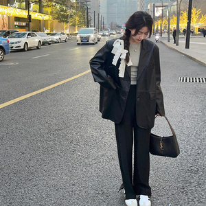 美拉德西装式皮衣外套女2025春秋新款时尚休闲流行爆款西服夹克图片