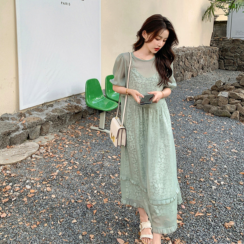 现货欧根纱碎花2件套连衣裙MMJ2339P105158,女装连衣裙,浙宝233