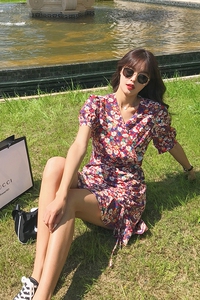 现货 抽绳V领碎花安全裤套装连衣裙 MMJ1068 P90控价149图片