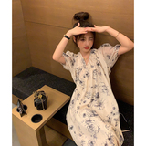 素描水墨画碎花V领连衣裙女夏2024新款新中式国风少女高级感质感，女装连衣裙，浙宝233