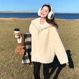 大货已下-环保皮毛一体千金风海军领米白色羊羔毛外套P215-控328，女装皮草，浙宝233