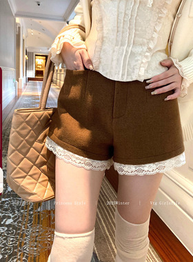 Lazy Didi比例天赋 质感至上秋冬A版短裤蕾丝边修身显瘦百搭裤子