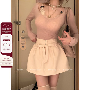 Lazy Didi乱世佳人 比例天才高腰蝴蝶短裙气质显瘦纯色a字半身裙