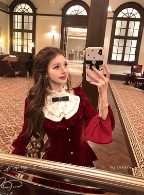 Lazy Didi日暮之约 蕾丝可拆 丝绒公主裙复古挂脖生日裙约会裙子