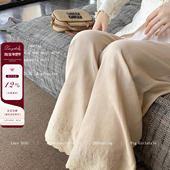 Didi私服公式 人棉亚麻复古阔腿长裤 夏季 Lazy 定染花边直筒凉凉裤