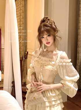 Lazy Didi爱乐之城 剪花盘绣重工古董上衣流光纱公主风泡泡袖衬衫