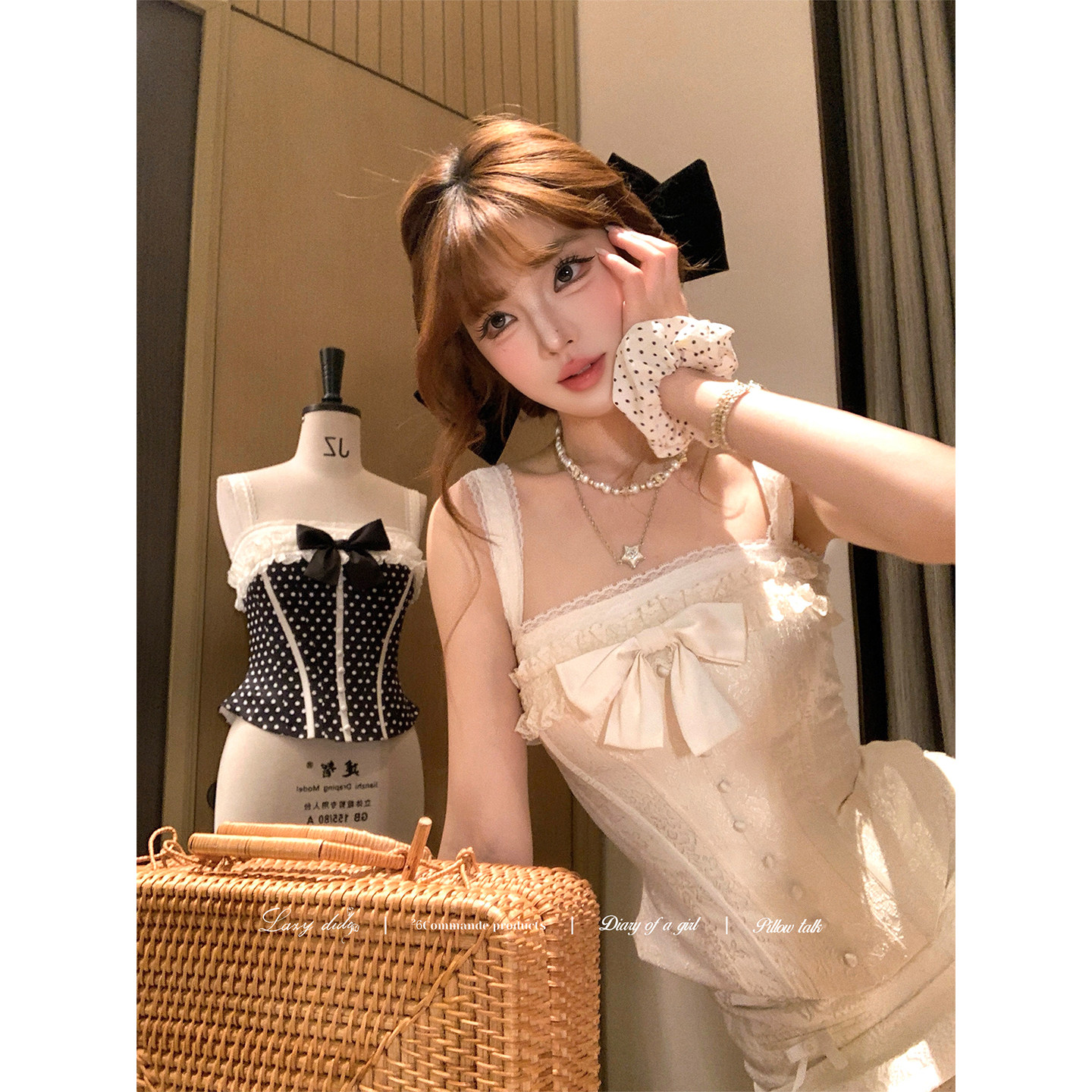 Lazy Didi巴洛克回忆 复古胸衣三色鱼骨公主收腰吊带上衣提花短裙