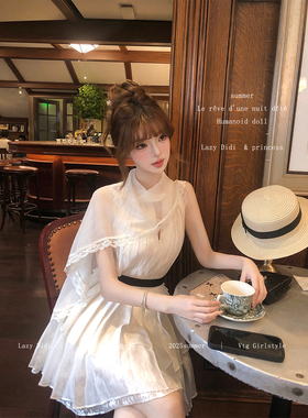 Lazy Didi天使羽翼 158条手工压褶大女主甜美薄纱披肩收腰公主裙