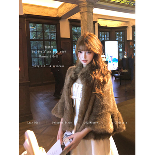 加厚设计感外套 定染浪漫斗篷环保仿貂皮草短款 Lazy Didi中古雪貂