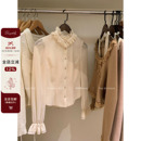 Lazy Didi法式经典 百搭叠穿高领花边衬衣宫廷立领显瘦设计感上衣