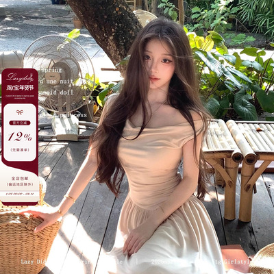 Lazy Didi生如夏花 姐姐感荡领针织长裙气质收腰高级感休闲连衣裙