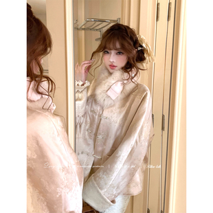 兔绒内里外套狐狸毛领提花国风加厚上衣 新中式 Lazy Didi碎玉如雪