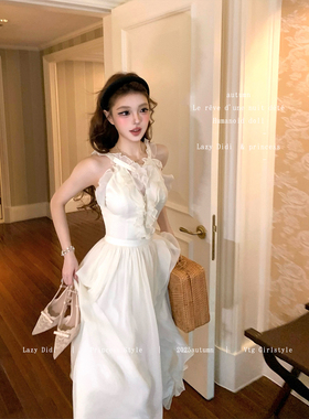 Lazy Didi月之缪斯 柔光朦胧开叉浪漫长裙气质优雅显瘦吊带连衣裙
