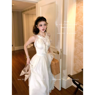 Lazy Didi月之缪斯 柔光朦胧开叉浪漫长裙气质优雅显瘦吊带连衣裙