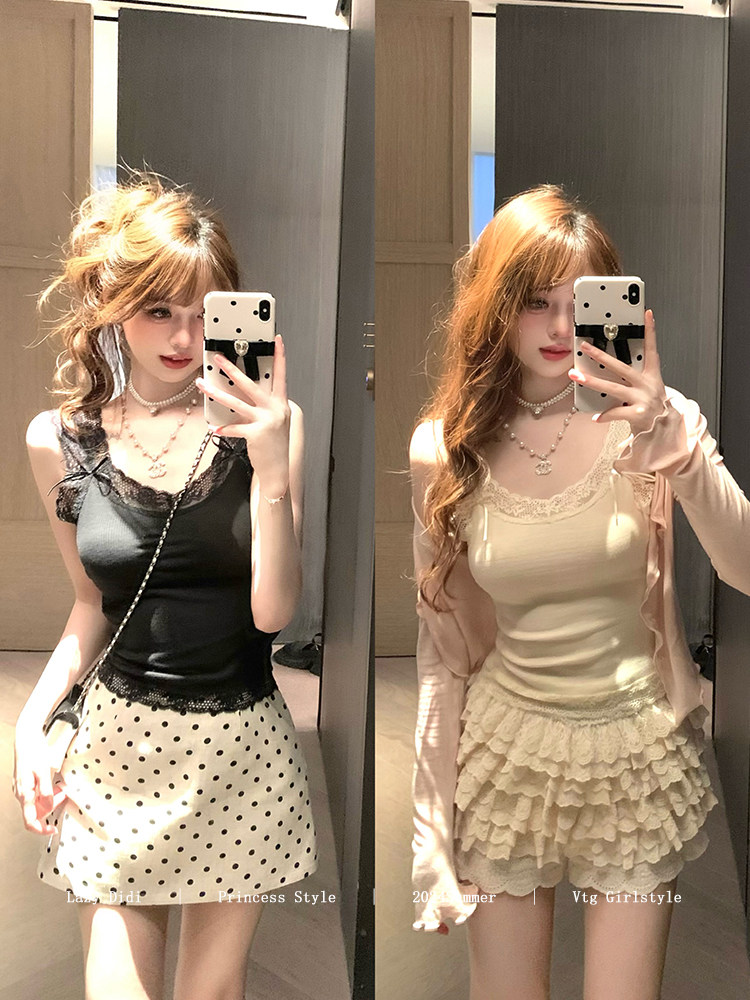 lazy didi初晴云朵 天菜内搭软糯蕾丝吊带内搭上衣短款蕾丝打底衫