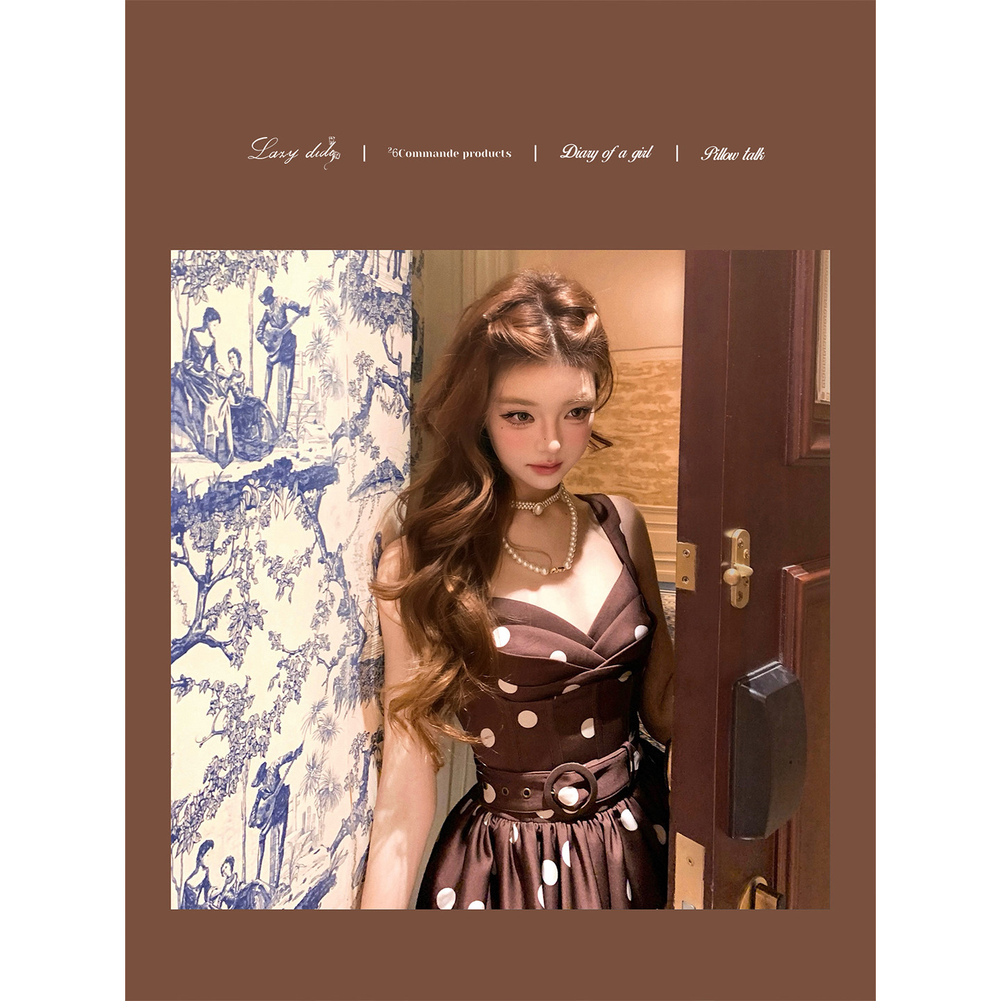 Lazy Didi爱尔兰序曲 复古波点蓬蓬连衣裙缎面显瘦吊带裙含腰带