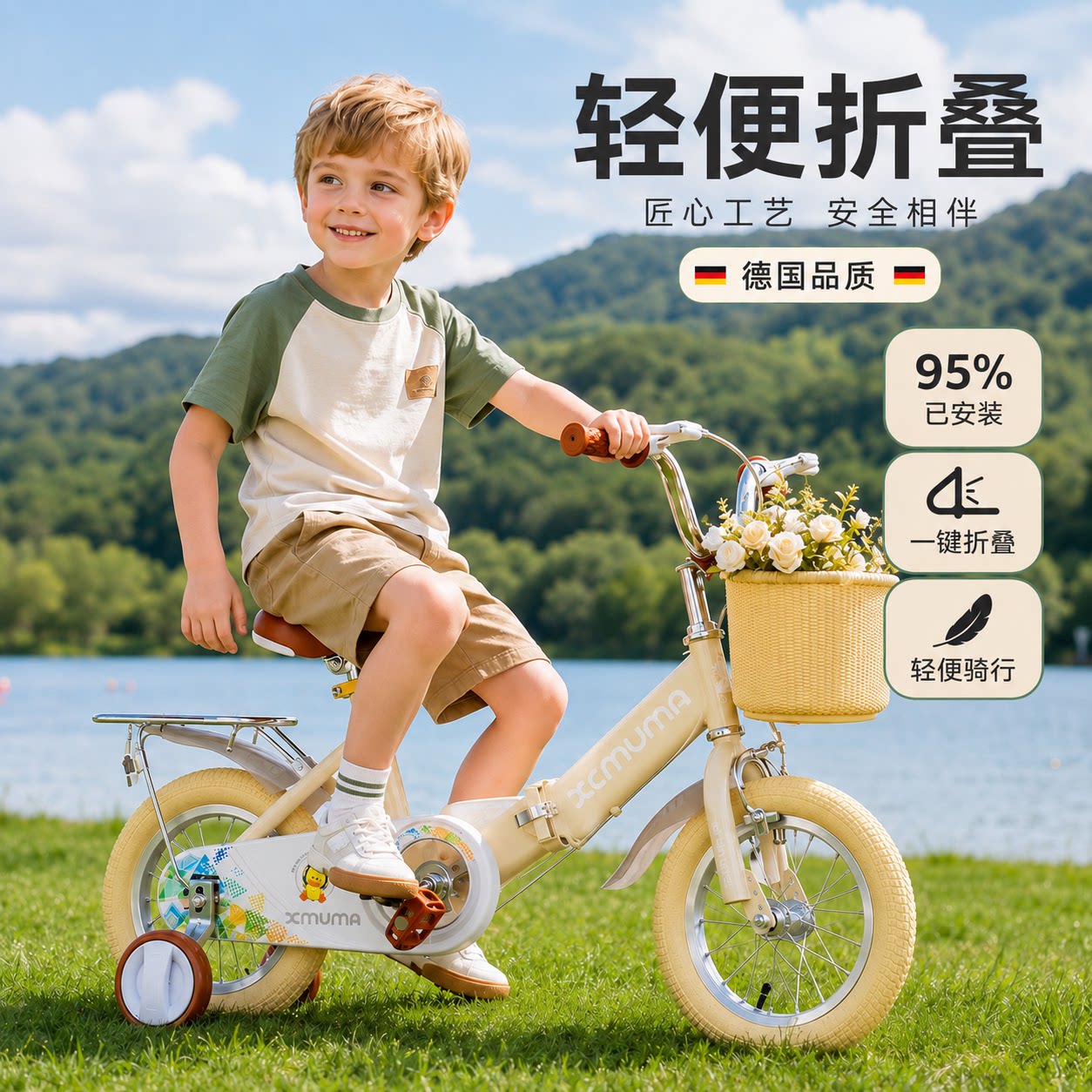 德国儿童折叠超轻自行车2岁3岁到6岁8岁宝宝脚踏单车小孩专用单车