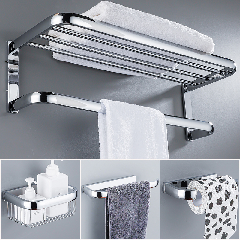 卫生间置物架全铜浴巾架浴室毛巾架黄铜镀铬收纳架卫浴五金挂件