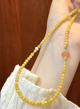 新中式蜜蜡黄琉璃串珠手链女双圈叠戴古风手串小众设计闺蜜手饰