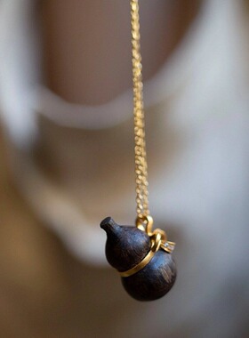 沉香普通檀木葫芦吊坠项链寓好意福禄双全复古百搭中国风古玩