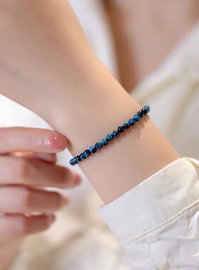 天然蓝虎眼石手链虎睛石手串4mm圆珠猫眼脚链项链显白女礼物