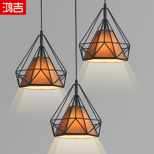 北欧现代简餐厅吊灯创意三头铁艺钻石新中式 长条发廊理发店灯具
