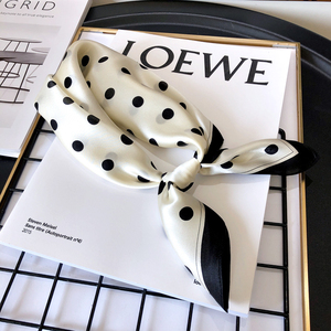 杭州丝绸女春秋季百搭波点真丝100%桑蚕丝丝巾围巾方巾装饰小领巾