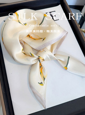 真丝53cm小方巾丝巾女春夏季时尚领巾薄款100%桑蚕丝装饰头巾发带